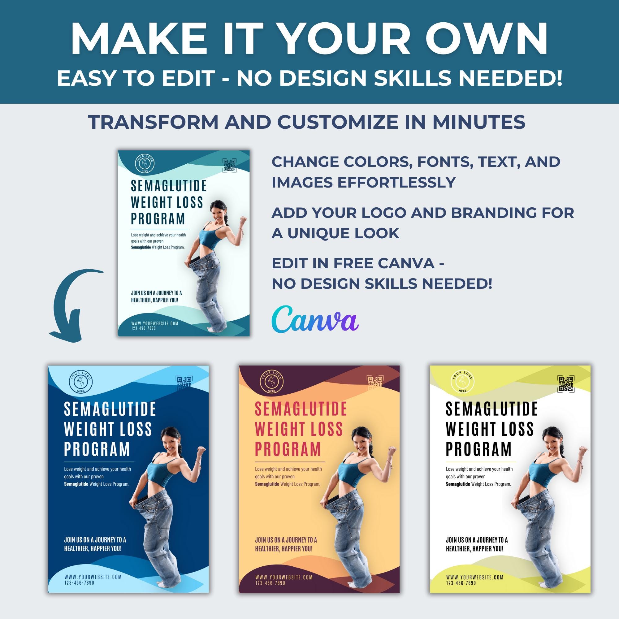 semaglutide poster Semaglutide Flyer Template Weight Loss Handout Printable GLP 1 Treatment  Leaflet Health Clinic Brochure Medical Marketing Wellness