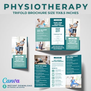 Modelo de folheto tríptico para fisioterapia, folheto de marketing para fisioterapia, folheto médico para consultórios ortopédicos e centros de bem-estar