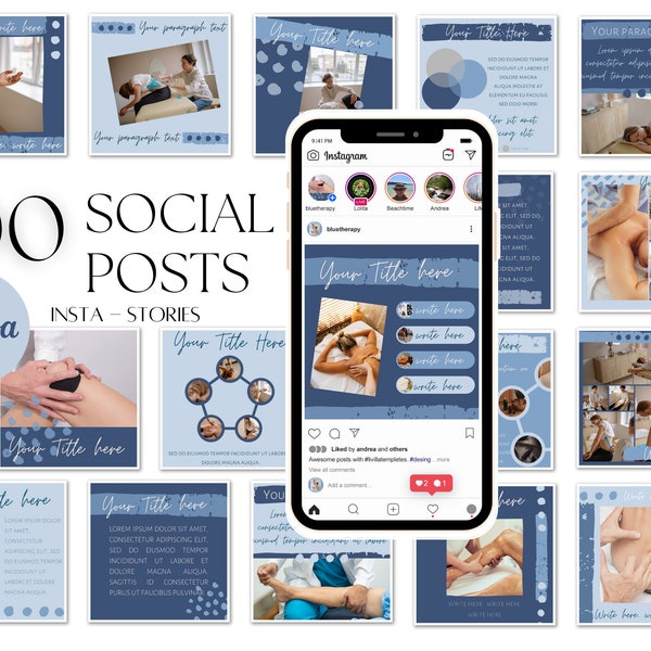 100 Social Media Engagement Instagram Post / Instagram Stories Templates / Massage Instagram / Therapy Instagram / Canva / Blogger