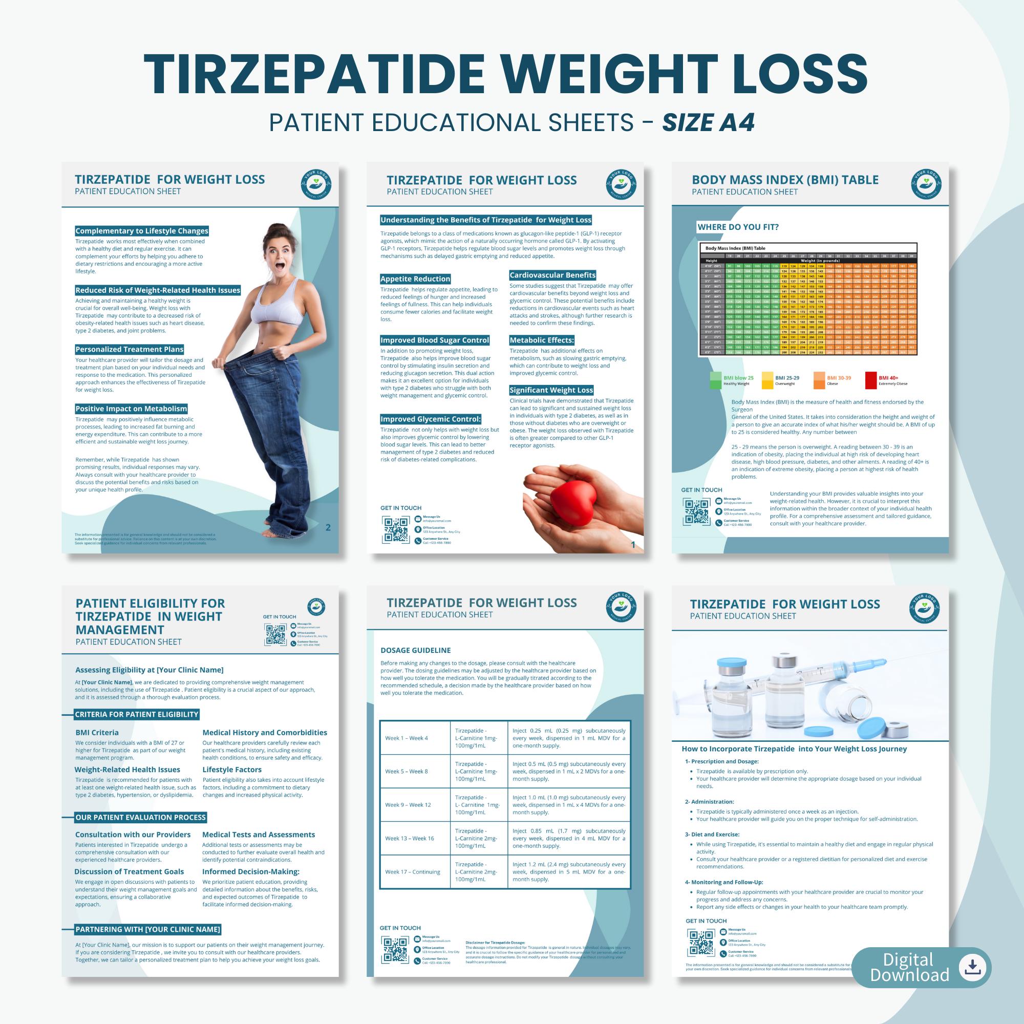 tirzepatide patient information leaflet Tirzepatide Weight Loss Patient Educational Sheet GLP-1 Injection  Instructions Handout Medspa Printable for Weight Loss Journey Info