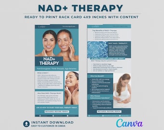 NAD Therapy Template Subcutaneous NAD+ Injection Editable Canva For Wellness Clinic NAD+ Handout Regenerative Medicine Functional Rack Card