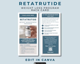 Retatrutide Weight Loss Rack Card Template, Med Spa Marketing (Canva Editable Digital Download)