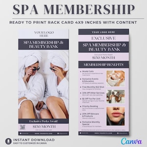 Modello di abbonamento MedSpa, scheda estetica Botox e iniettabili per centri benessere, pacchetto di servizi modificabile Canva, marketing spa