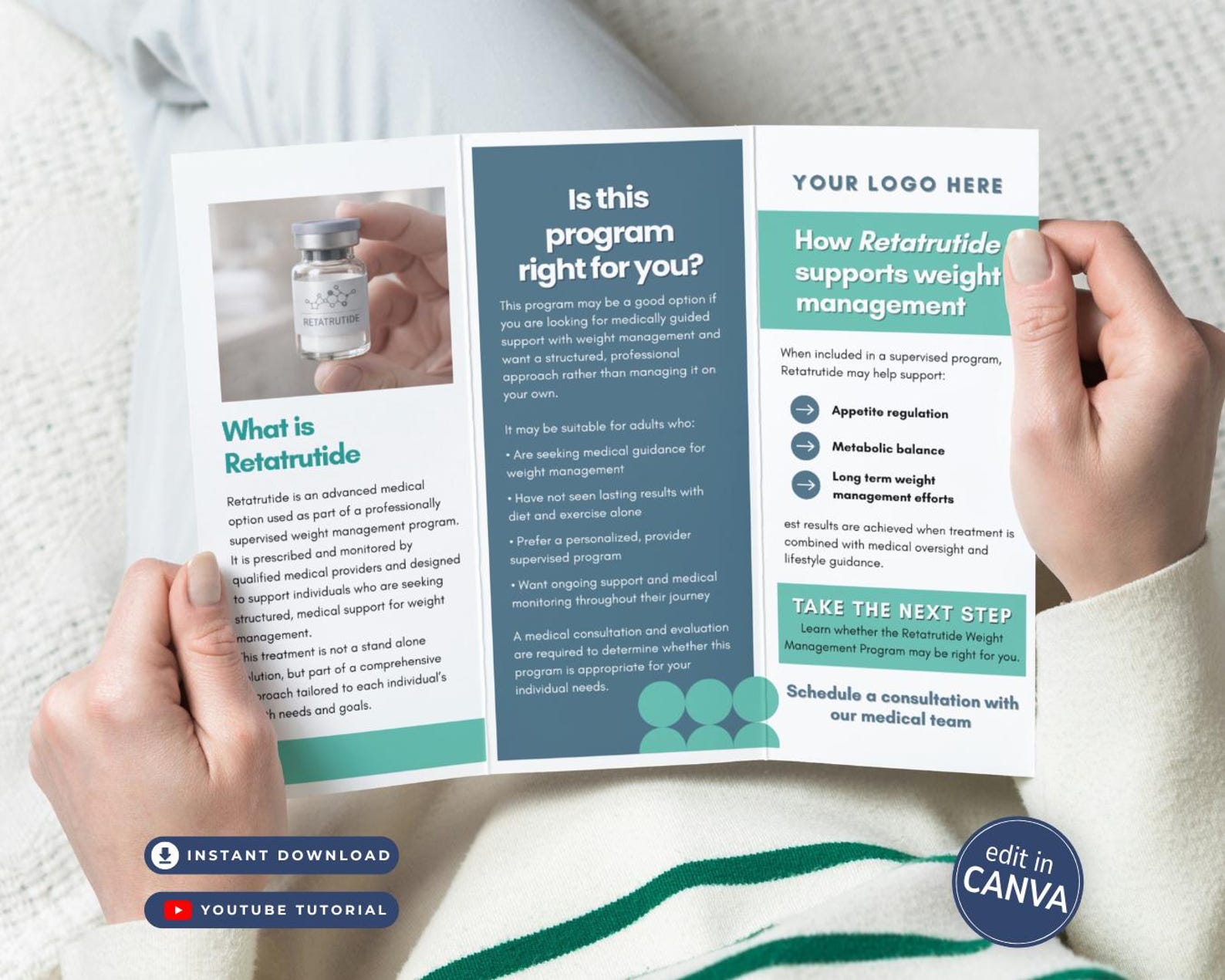 Retatrutide Trifold Template | GLP Weight Loss Brochure (editable Canva ...
