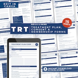 Testosterone Forms TRT Treatment Plan Men Health intake Hormone therapy membership info sheet Androgen template Printable Hormonal Balance