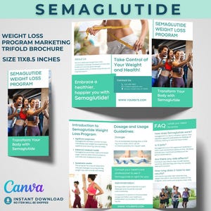 Broszura semaglutydu Broszura o utracie wagi Canva Edytowalna GLP 1 Arkusz przewodnika dla pacjenta MedSpa Marketing Trifold dla klinik zdrowia
