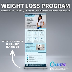Weight Loss Banner Template Medical Wellness Retractable Banner Canva Editable Weight Loss Pull Up Promotional Sign Health Clinic Display