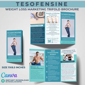 Folleto de tesofensina Plantilla de Canva para pérdida de peso Folleto contra la obesidad Hoja informativa imprimible sobre supresores del apetito Marketing de clínicas de bienestar