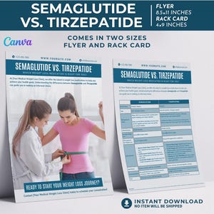 Modelo de folheto para perda de peso, folheto de fitness para spas médicos, folheto de semaglutida, cartão de marketing de tirzepatida, folha de informações de bem-estar para impressão