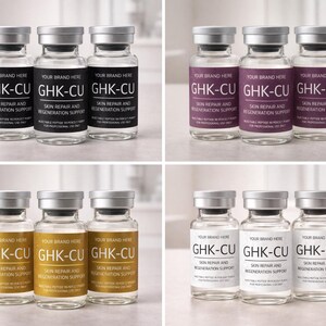Peptide labels Canva template bundle with multiple peptide options and color variations