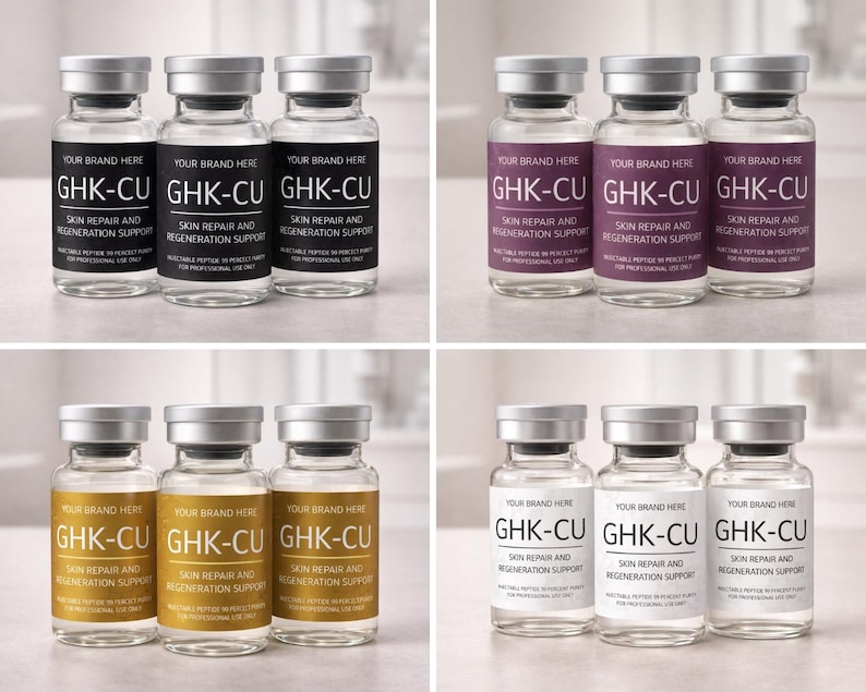 Peptide labels Canva template bundle with multiple peptide options and color variations
