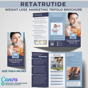 Szablon Retatrutide Trifold Broszura Peptide Therapy Ulotka odchudzająca Marketing medycyny estetycznej Arkusz informacyjny Medical Spa Edytowalny Canva