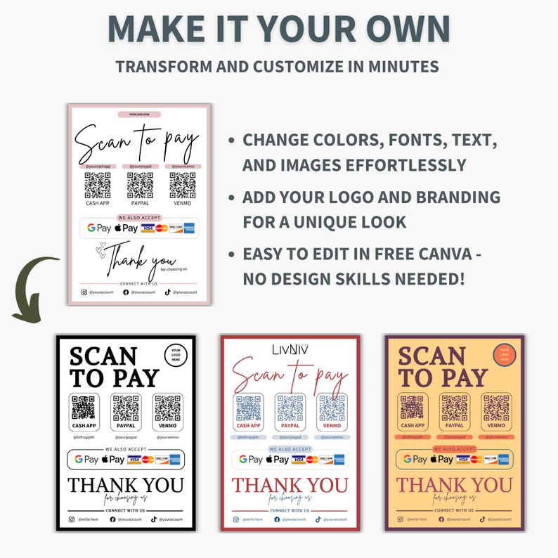 Scan To Pay Template | QR Code Sign for Small Business (Digital Download) image 10