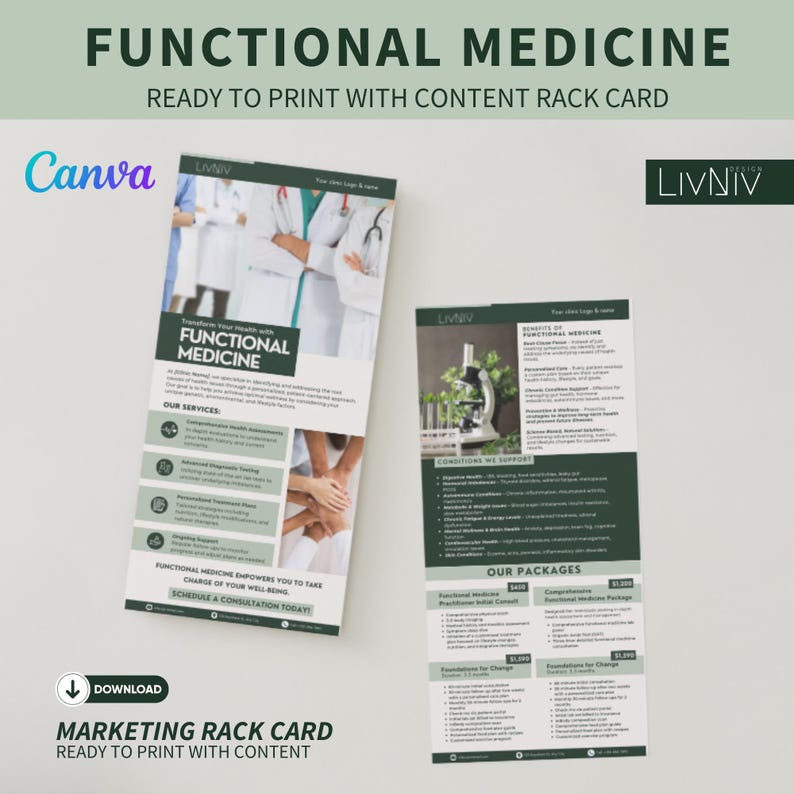 Patient Rack Card Functional Medicine Rack Card Wellness Marketing Template Holistic ...