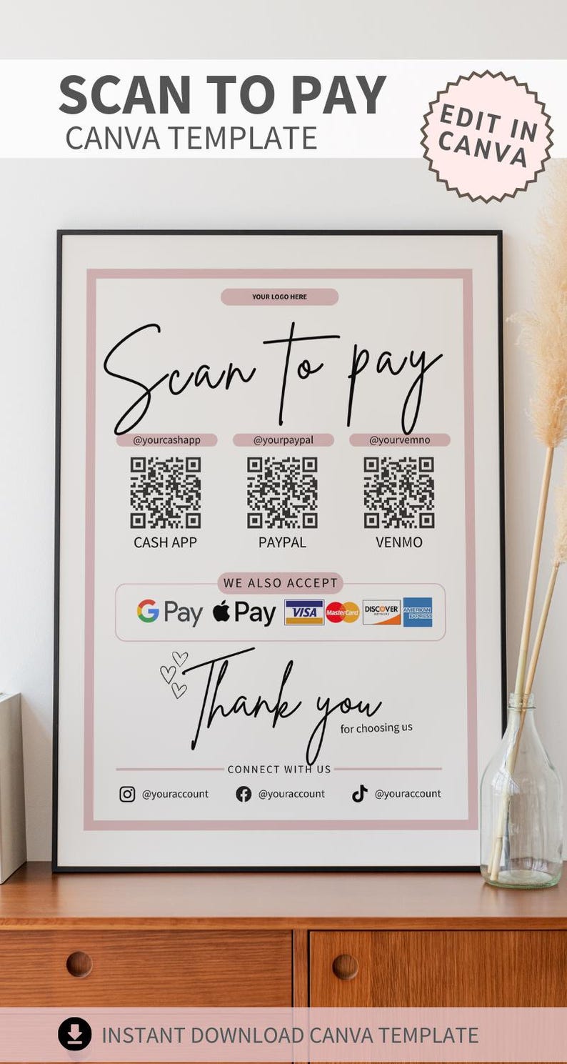Scan To Pay Template | QR Code Sign for Small Business (Digital Download) image 12
