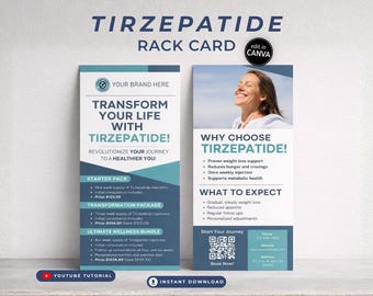 Tirzepatide Rack Card Template GLP 1 Weight Loss Marketing Canva Editable for Med Spa and Medical Weight Loss Clinic