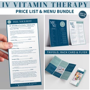 IV-therapiemenubundel IV-infuusmarketingsjabloon iv infusieprijslijst Brochure Canva IV-hydratatieflyer Bewerkbare wellnessservicekit