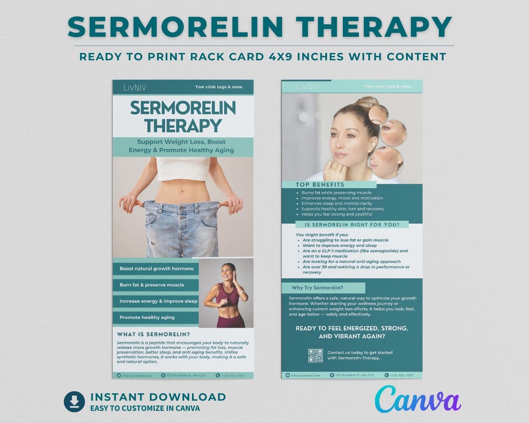 Sermorelin Therapy Rack Card Peptide Marketing Template Weight Loss Handout for Medspas and Healthcare Providers Hormone Therapy Info Sheet