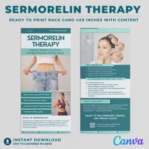 Modello di marketing per peptidi per la terapia con Sermorelin, volantino per la perdita di peso per centri medici e operatori sanitari, foglio informativo sulla terapia ormonale