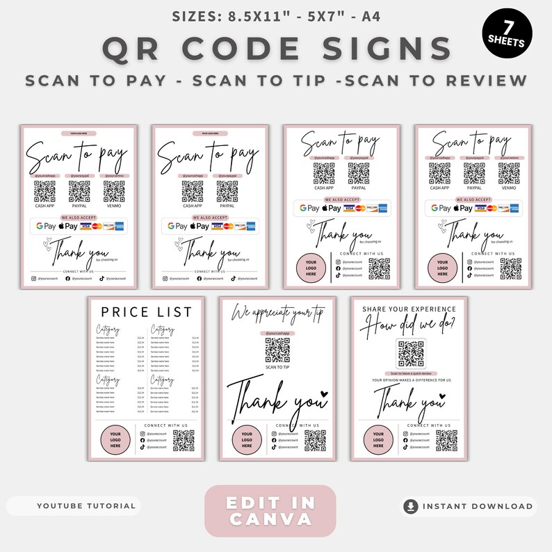Scan To Pay Template | QR Code Sign for Small Business (Digital Download) image 3