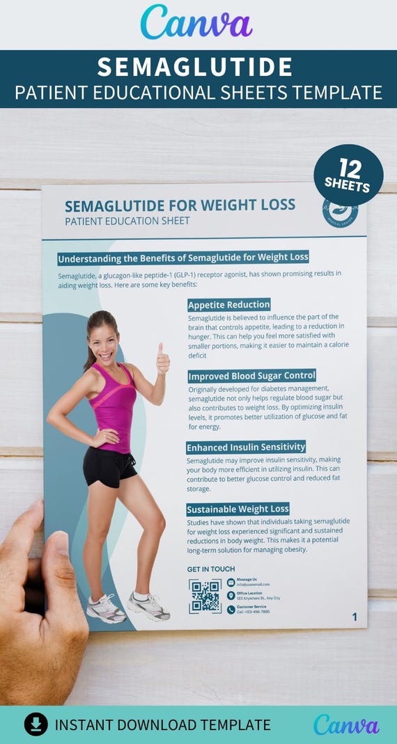 semaglutide information sheet Semaglutide Patient Education Sheets, Weight Loss Forms (canva Template)