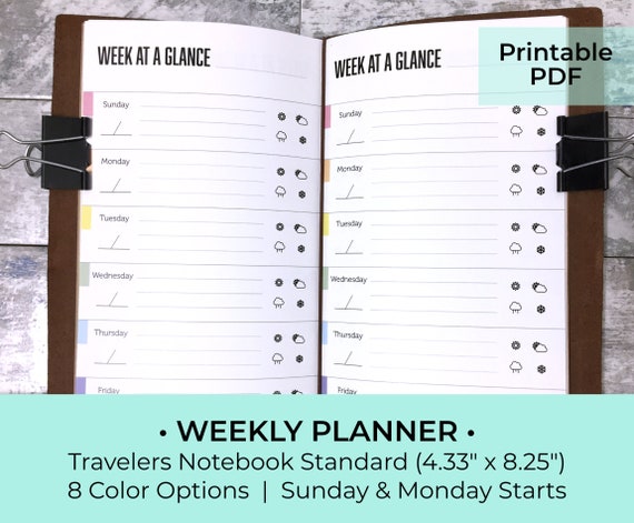Rainbow Weekly Planner Travelers Notebook Insert TN - Etsy
