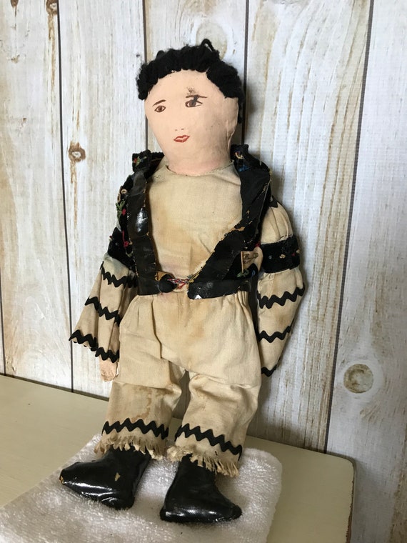antique cloth doll painted face