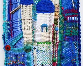 SANTORINI - TAPESTRY made with mixed media, weaving and macramé.