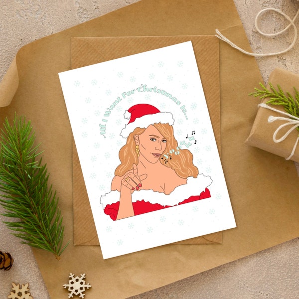 Tarjeta de Navidad Mariah Carey, tarjeta navideña imprimible de 5" x 7", tarjeta PDF imprimible, tarjeta de Navidad en blanco, compatible con sobre A7