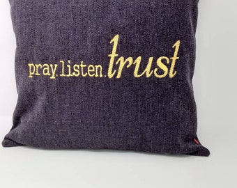 Purple pillow cover, trust pillow cover , Inspirational  pillow cover, Embroidered pillow cover