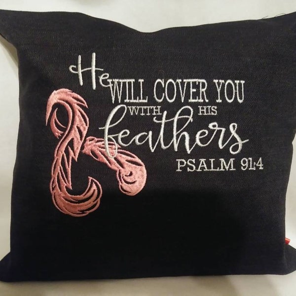 Inspirational Pillow Cover,  Decorative Throw Pillow Cover, Breast Cancer Pillow Cover, Black Pillow Cover, Embroidered throw Pillow Cover