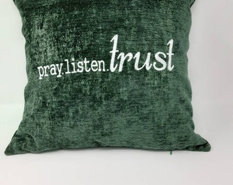 Inspirational pillow  cover,  Embroidered  pillow cover,  green pillow cover,