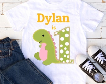 Personalised First Birthday T-shirt Dinosaur