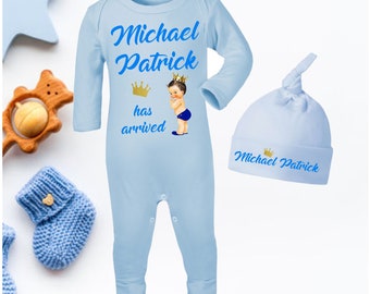 Personalised Baby grow and Hat set blue