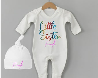 Personalised Baby Grow and Hat Set Little Sister