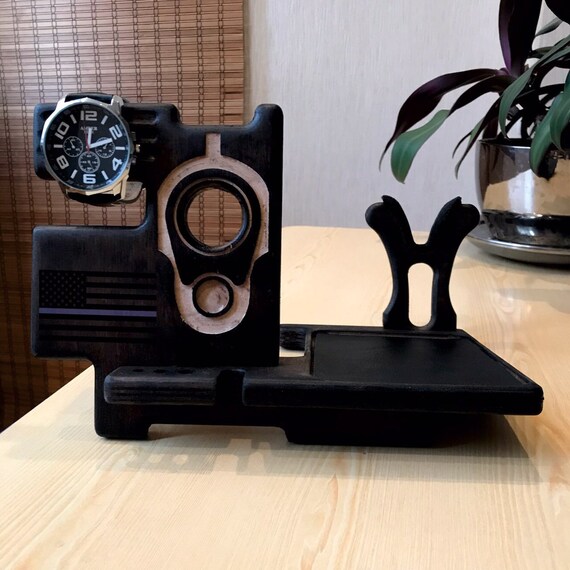 Nightstand organizer for men gun with gun holder and Thin Etsy