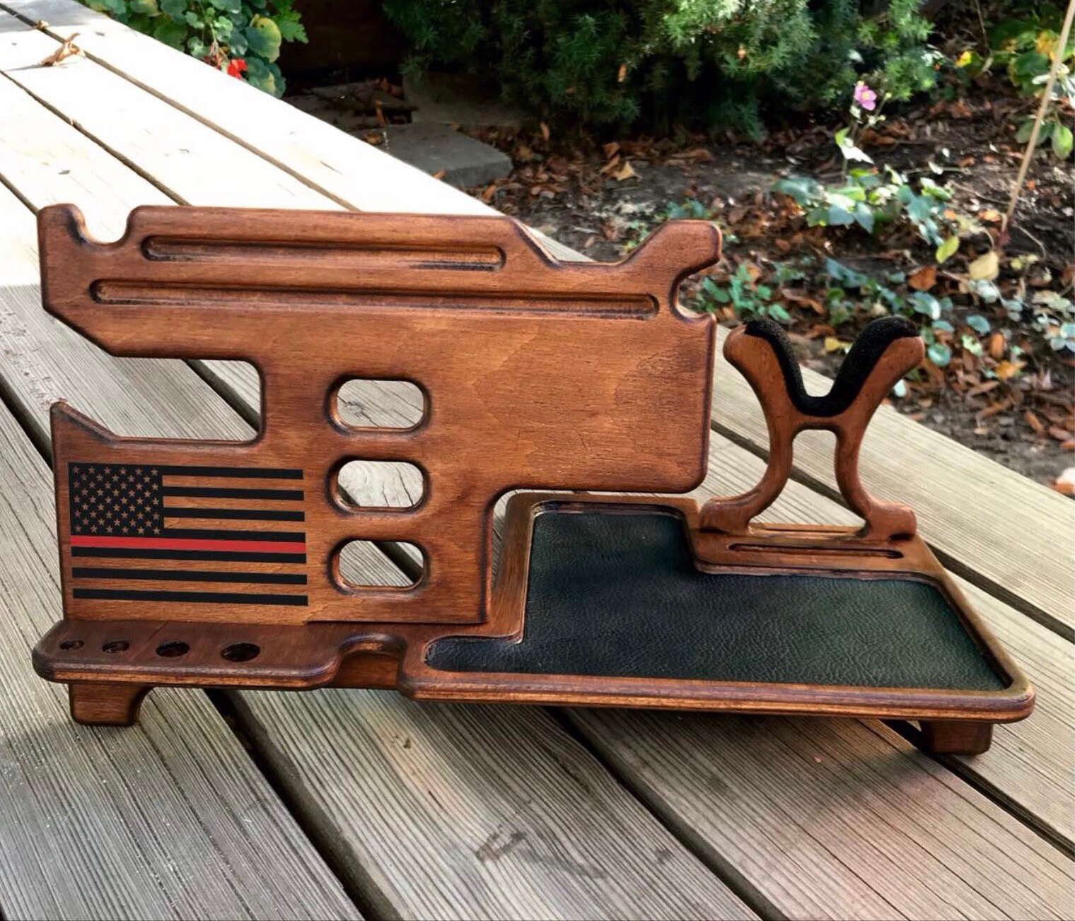 Display case gun with nightstand phone organizer. Anniversary Etsy