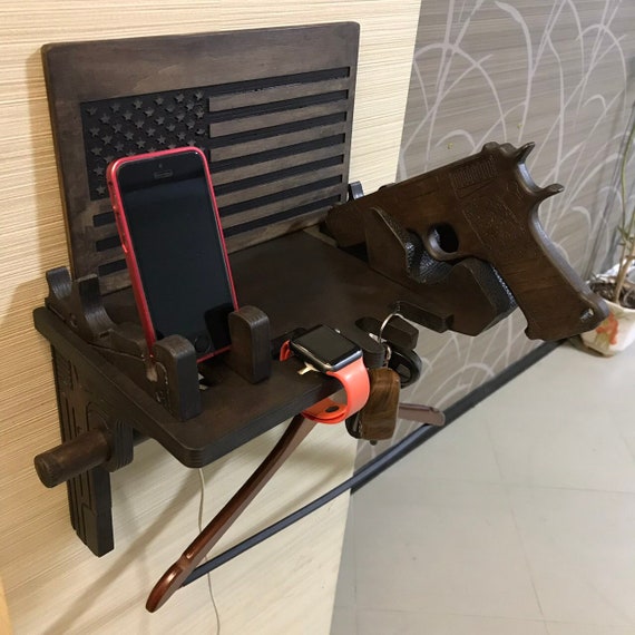 Floating night stand with gun rack hooks 1st anniversary gift Etsy