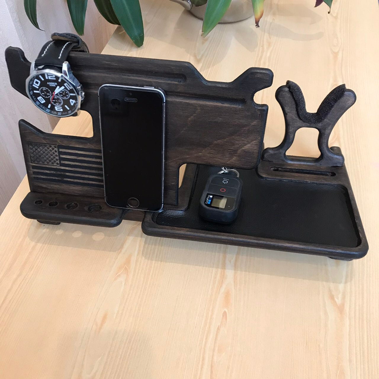 Nightstand Organizer With Gun Holder. Charging Station Phone Etsy