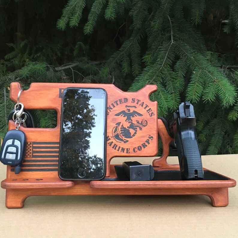 Marine corps gifts for him Wood burning Dock station phone Etsy