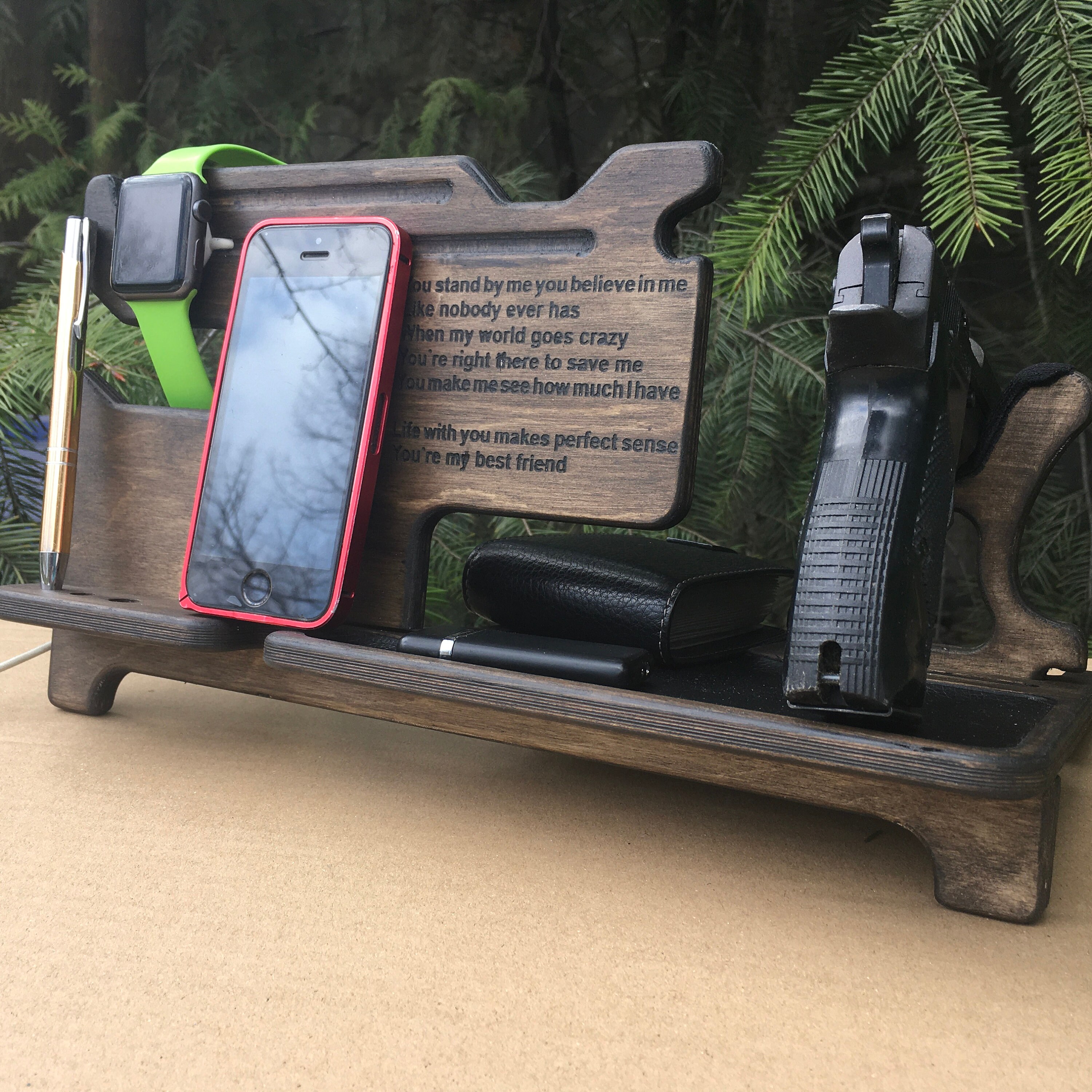 Nightstand Organizer For Men Apple Watch Dock Writing Etsy