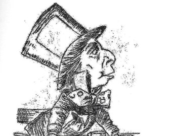 Alice in Wonderland, Mad Hatter, Mono Print.