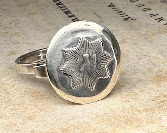 Antique Silver Holy Spirit Ring, German Religious Ring, US size 6 1/2