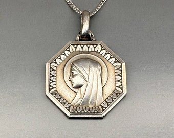 Antique French Silver Virgin Mary Pendant