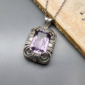 Antique Art Deco Amethyst Pendant: German Silver, 1930s Vintage