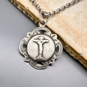The Christ of Balaguer Necklace, Antique Religious Medal, Spanish Christo de Balaguer
