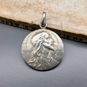 Vintage Silver Jesus Pendant, French Religious Medal