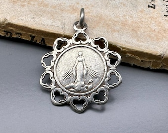 Vintage French Virgin Mary Medal, Mother Mary Medallion
