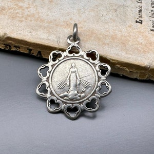 Vintage French Virgin Mary Medal, Mother Mary Medallion