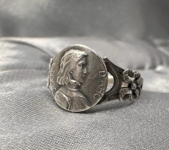 Antique Joan Of Arc Ring, French Silver Saint Rin… - image 1